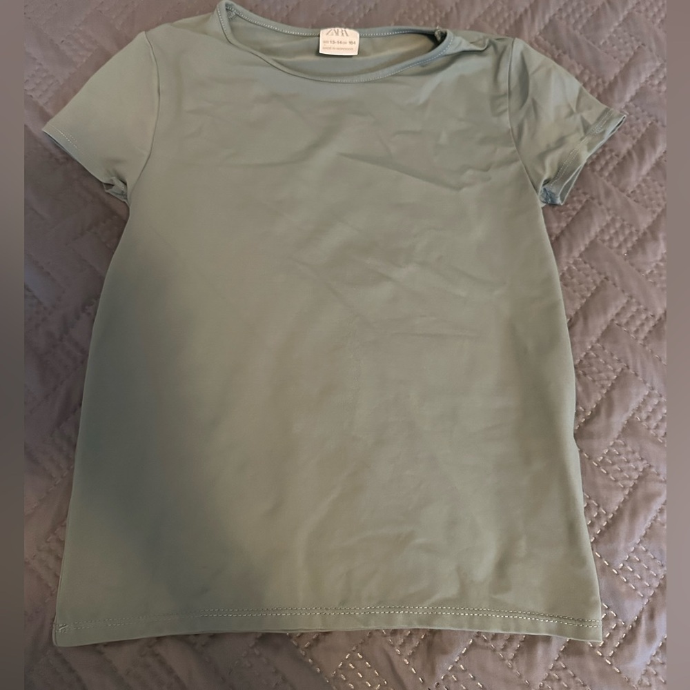 Zara Soft Sage Green Crew Neck Tee